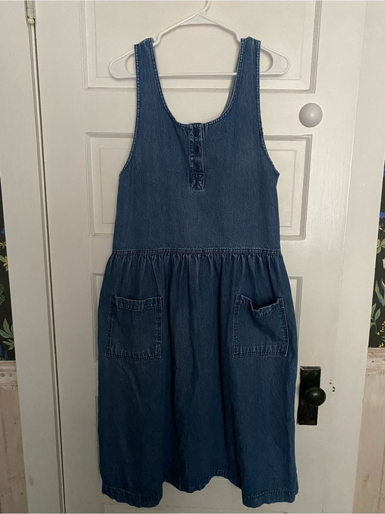 Vintage Dresses & Skirts - Denim Pinafore Dress with Front Pockets